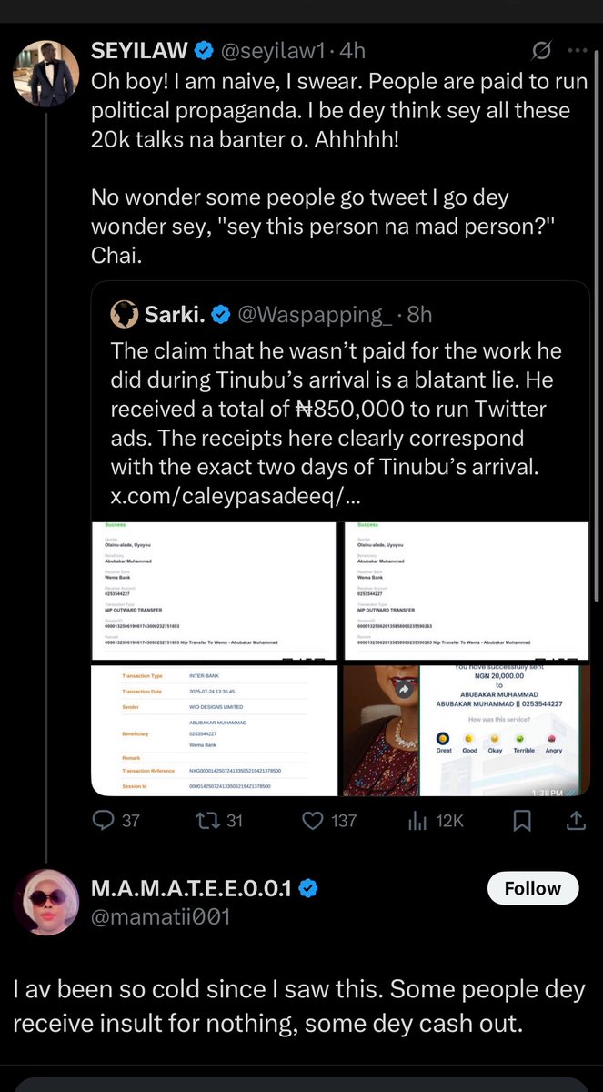 JUST IN: 🔥🔥🔥

Chaos in ronu land as some of my Ronu friends discovers their colleagues are getting paid for tweeting ‘bigotry tweets’ while they have been tweeting there own for free 😂😂😂

But why is Uncle Seyi pretending not to be aware? 😂