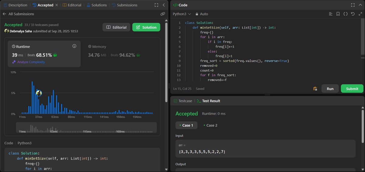 dynamicrpd's tweet photo. Day 55- Learnt how to deal with missing data, EDA, Feature Selection, Model Evaluation.
Will work try to on a basic project tomorrow
Leetcode:-
✅Largest Perimeter Triangle
✅Reduce Array Size to The Half 
#LearnInPublic #buildinpublic #Python #pythonprogramming #LeetCode #Coding https://t.co/lIEkVFawFs