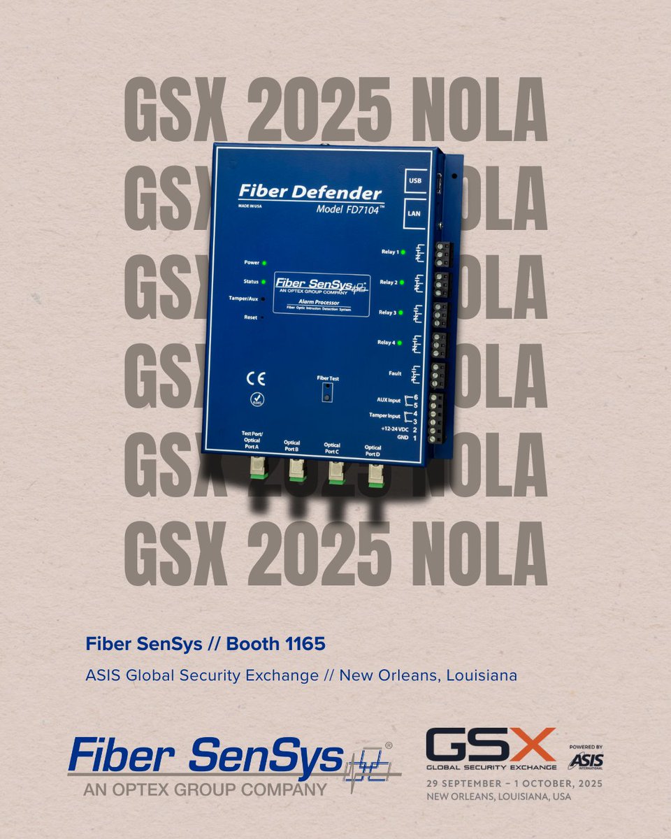 FiberSenSys's tweet photo. We are thrilled for GSX starting tomorrow! Find us at booth 1165. No pass yet? Get a discounted pass from us, code "EV238" at:

https://t.co/7BVOUcf0ll

#fibersensys #fiberdefender #echopoint #pointdefender #terraindefender #perimetersecurity #perimeterprotection #gsx2025 https://t.co/luIq6Lvh5v