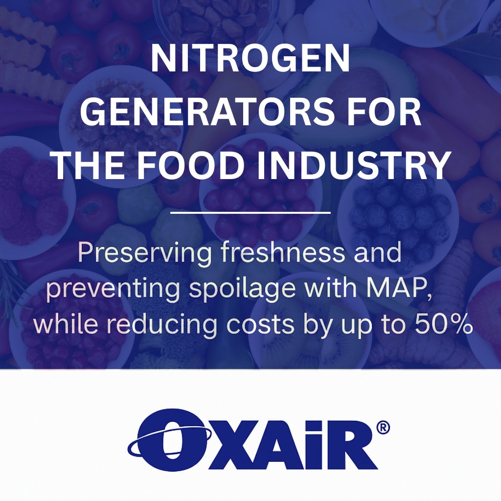 OxairGas's tweet photo. Freshness matters.
Oxair’s membrane &amp; PSA nitrogen systems give food companies a reliable, low-cost alternative, 99.99% purity, 50% savings, zero compromise.
#FoodIndustry #Nitrogen https://t.co/YBS9hzcPiD
