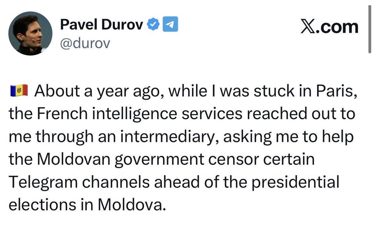 GrablyR's tweet image. - Pavel Durov accuse la France de lui avoir demandé de censurer des comptes Telegram en Moldavie (sans toutefois apporter d’élément matériel).
➡️ 17 millions de vues
- Amplification par Elon Musk.
➡️ 13 millions de vues
- Réponse du Quai d’Orsay
➡️ 15.000 vues