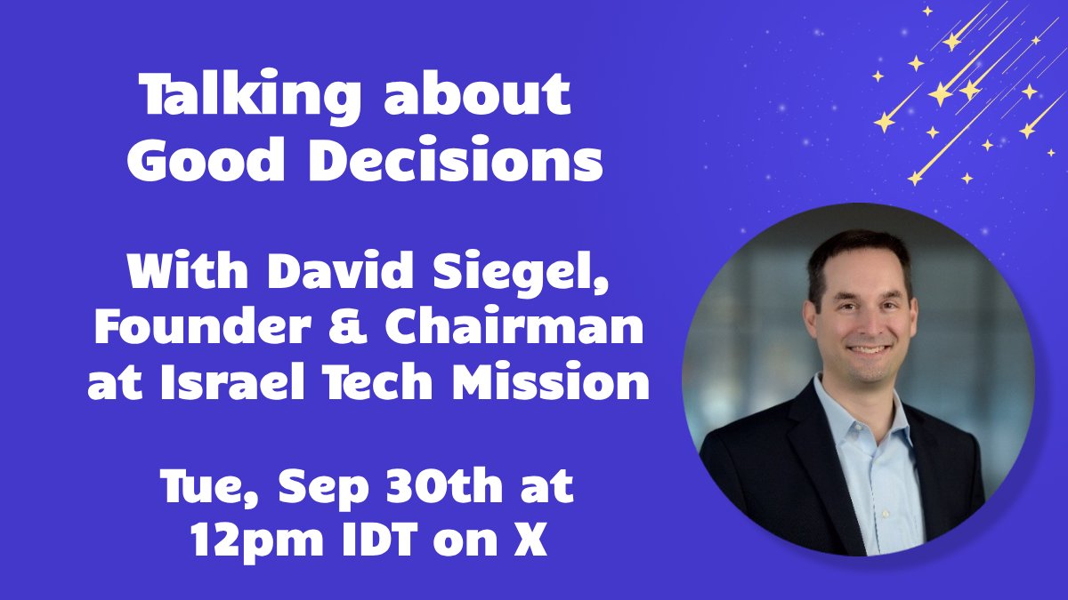 This Tuesday I'm going to host a space with <a href="/Davidmeirsiegel/">David Siegel</a>, Fmr CEO of <a href="/Meetup/">Meetup</a> and <a href="/Investopedia/">Investopedia</a>, Author of the book Decide &amp; Conquer, Columbia Professor, Strategy Advisor, CEO Coach and Founder &amp; Chairman of Israel Tech Mission, and talk about his journey and how to make great