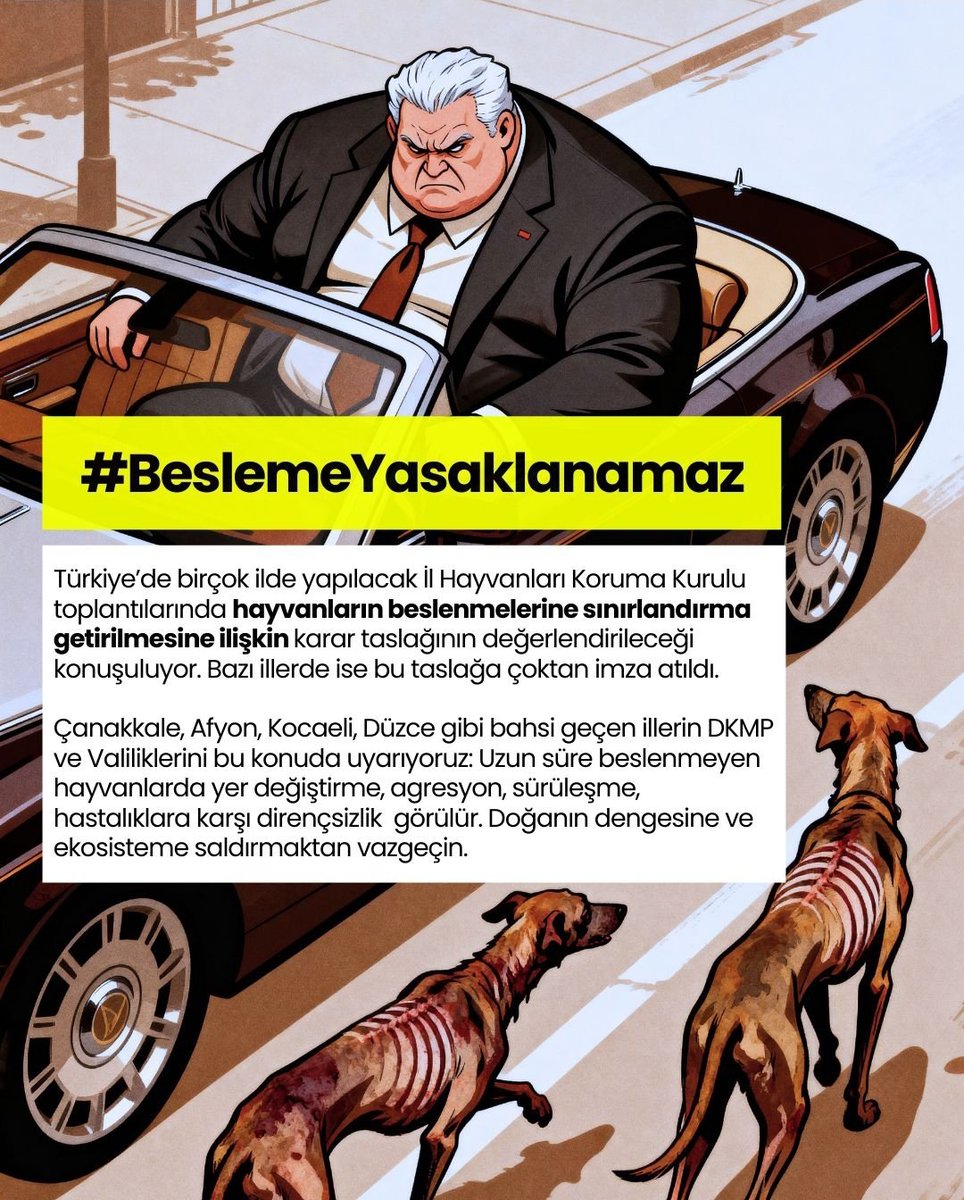 #BeslemeYasaklanamaz 
En temel haklardan biri 'beslenme ' hakkı engellenemez! Hayvanların beslenmesine yasak koymak, yaşam düşmanı bir karar olmakla birlikte ,tüm toplumsal değerlere de saldırıdır. Bu karardan geri dönülsün. 
<a href="/ValiSelcukAslan/">Selçuk Aslan</a>
<a href="/duzce_valiligi/">Düzce Valiliği</a>
<a href="/kocaelivaliligi/">TC Kocaeli Valiliği</a>