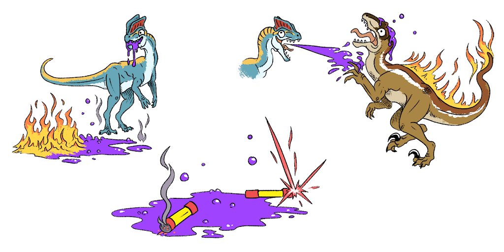 Dilophosaurus has become a pretty good firefighter over time, able to now extinguish flares, molotovs and even teammates with its spit...