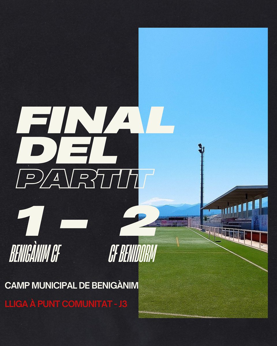 🔚 90’+10| 1-2 | Final del #BenigànimBenidorm a al camp municipal de Benigànim!

El Benigànim ho ha intentat fins al final, en una segona part que ha tingut fins a 5 expulsions 

25/26 UNITS, IMPARABLES