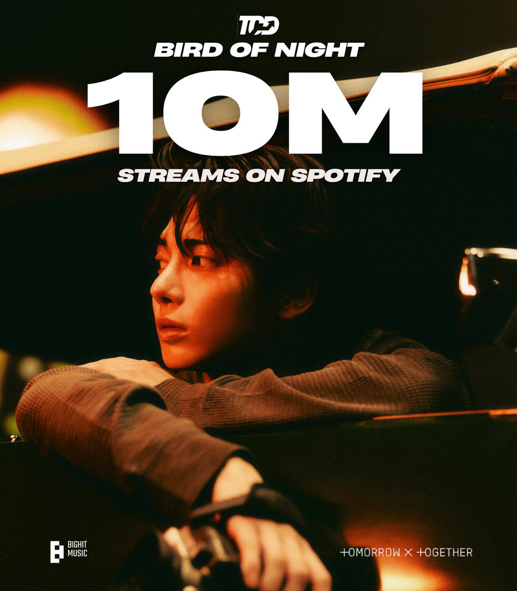 TAEHYUN's "Bird Of Night" has now surpassed 10M streams on Spotify.