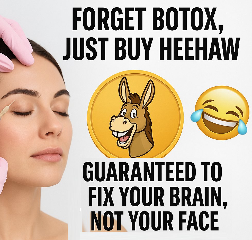 HeeHawCoin's tweet photo. Beauty standards worldwide are insane!
Why don't you buy some sanity with $HeeHaw?
🫏 Fix brains, not faces — one coin at a time.
#HeeHawCoin #CryptoHumour #ForgetBotox #FixYourBrain #MemeCoinMagic #SanityOverStandards #LaughAndInvest https://t.co/LiBIRKSznI