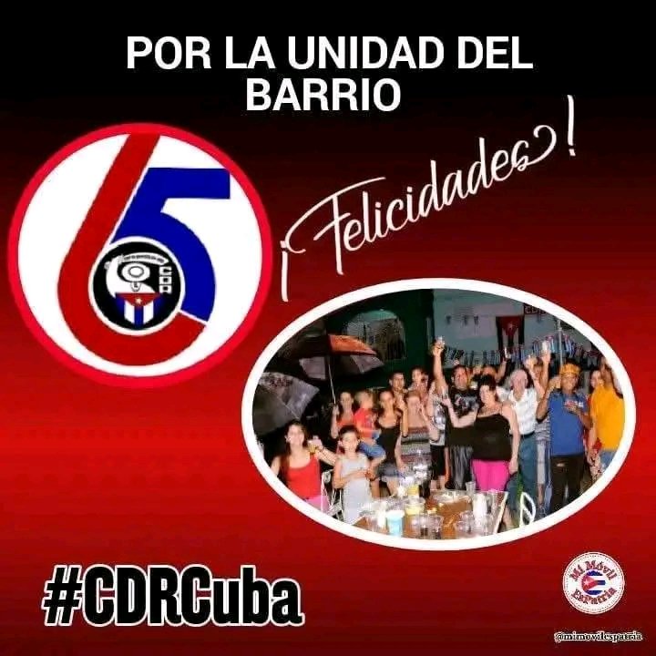 Muchas felicidades en nombre del Buró Municipal del Partido a todos los Cederistas de Cuba 
"En cada cuadra un comité en cada barrio Revolución" así celebramos  el 65 aniversario de la creación de los Comité De Defensa de la Revolución. Muchas Felicidades.
#PorCamagüeyTodo