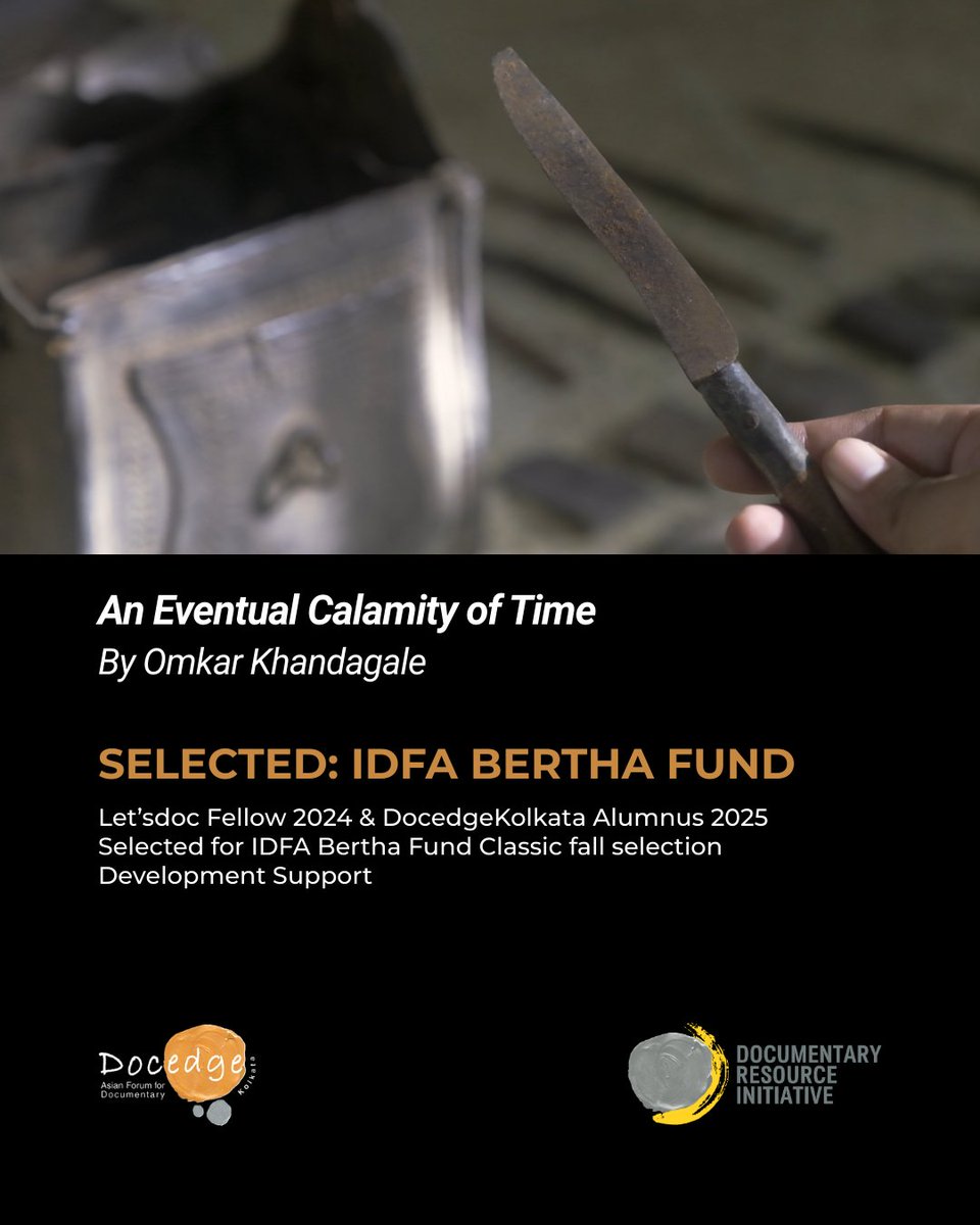 docresi's tweet photo. Omkar Khandagale, director of An Eventual Calamity of Time, Let’sdoc Fellow 2024 and DocedgeKolkata Alumnus 2025, has been selected for IDFA Bertha Fund development and post production support.
@omkarkhandagale_ 
@idfafestival https://t.co/1bwd7QINi7