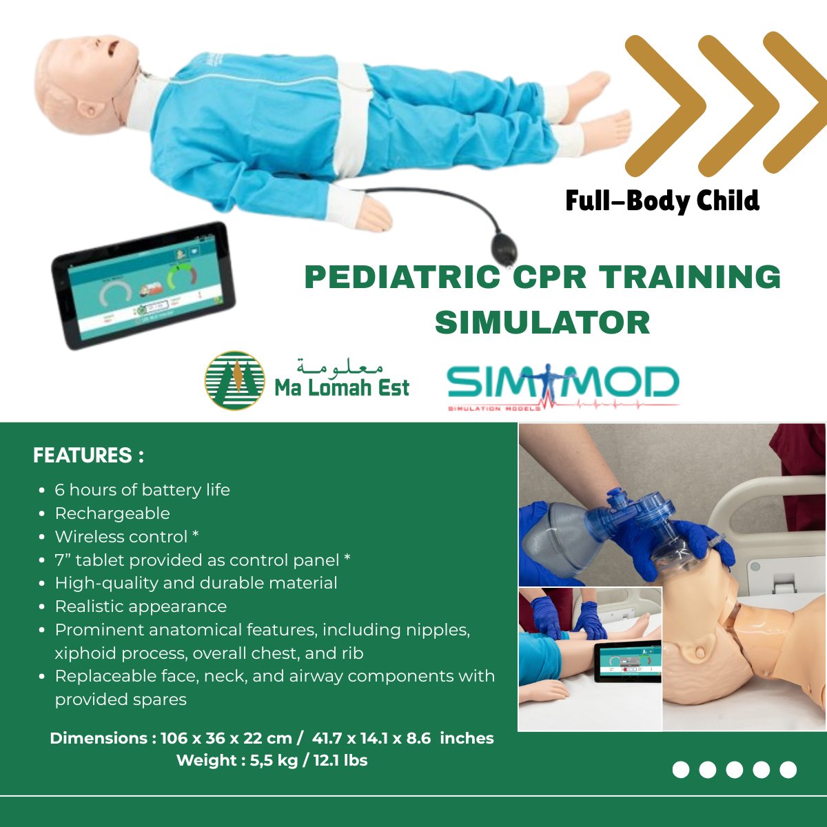 malomah1's tweet image. Articulated neck, jaw, shoulder, hip, and knee joints for easy mobility. A steel spring system designed to provide realistic chest compression during CPR while preventing collapse during application. 

#CPRTraining #MedicalSimulation #CPRManikin