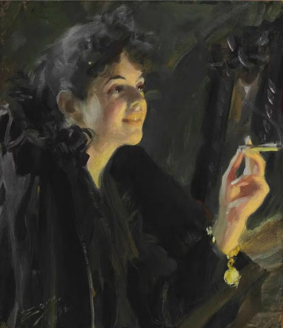 The Cigarette Girl - oil painting by Andres Zorn (1892) 
#artgallery #oilpainting #portrait #figurativeart