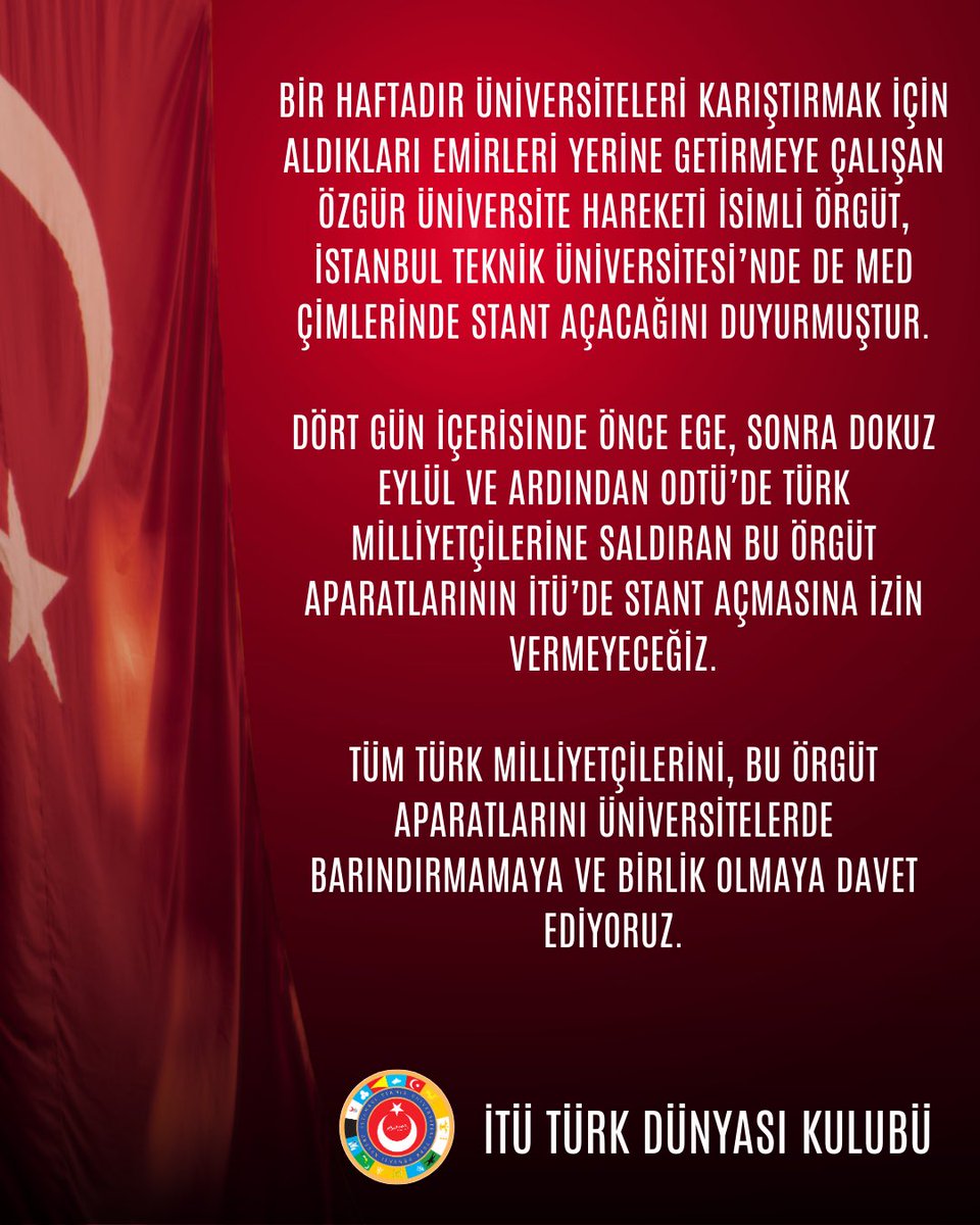 GÜNDEME DAİR İTÜ TÜRK DÜNYASI KULÜBÜNÜN BİLDİRİSİDİR.