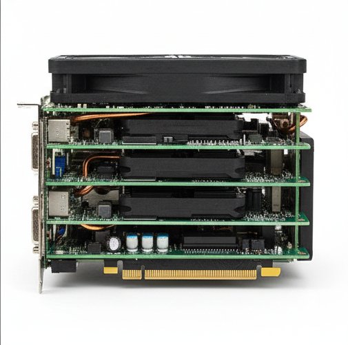 kanaaka's tweet photo. @ASUS_ROG #ASUSGraphicsCard30th #ASUSDreamCraft

it is STACKED. like the old-days 7900GX2, but now is Quad instead of Two. it is square but t h i c c. 

and the most important thing, i like the GREEN PCB exposed. nothing to hide. https://t.co/tPXTPFcitU