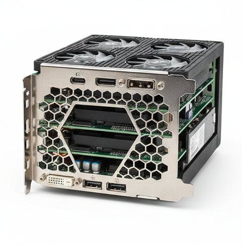 kanaaka's tweet photo. @ASUS_ROG #ASUSGraphicsCard30th #ASUSDreamCraft

it is STACKED. like the old-days 7900GX2, but now is Quad instead of Two. it is square but t h i c c. 

and the most important thing, i like the GREEN PCB exposed. nothing to hide. https://t.co/tPXTPFcitU