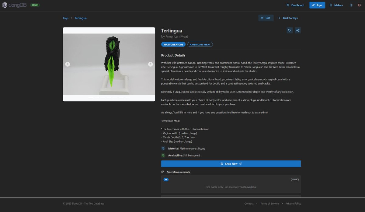 _dongDB's tweet image. DongDB Update:
- We cleaned out the test data on toys.
- We added @AmericanMeatInc to the archive!
- Made toy pages editable for archivists
- Added Availability for toys and shop link
- Performance on caching is a bit better now

Have a nice weekend!