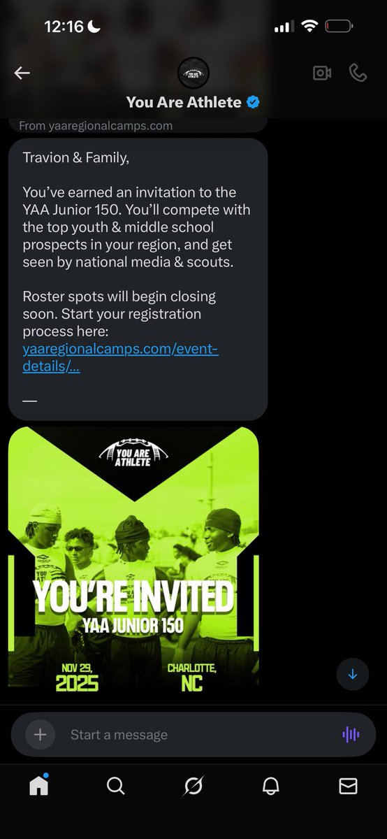 I'm extremely blessed to get camp invite from <a href="/youareathlete/">You Are Athlete</a> 🙏🏾#AGTG <a href="/coachfarmer71/">Jason Farmer</a> <a href="/coachmorrisDHS/">Jake Morris</a> <a href="/CoachFStone/">Forrest Stone</a> <a href="/myles_cannon_/">Coach Cannon</a> <a href="/charonepeake_/">Charone Peake</a> <a href="/Hawkinsjs/">Jo-Jo Hawkins</a>