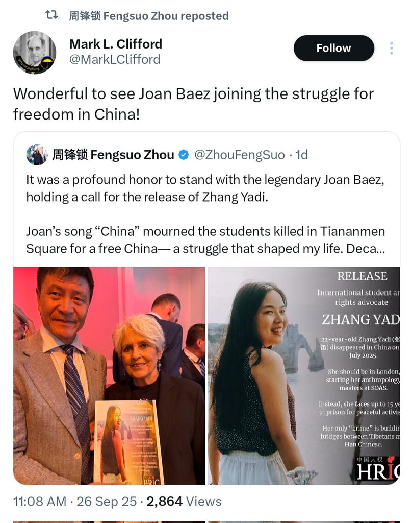 YomogiFoxFreed's tweet photo. 4️⃣ Tara张雅迪被捕是2025年。在网友和律师连番劝阻，海外的人不能代替被捕的被害人招供的情况下，周锋锁和挺藏会依然公布当事人个人社媒账号详细履历，把原本匿名的采访实名重播，暴露她翻译六四相关文稿

现在就不知道小姑娘这辈子能不能出国甚至出狱，但周锋锁拿着她的照片和西方名流合影无比风光 https://t.co/ehwFCNXMnZ
