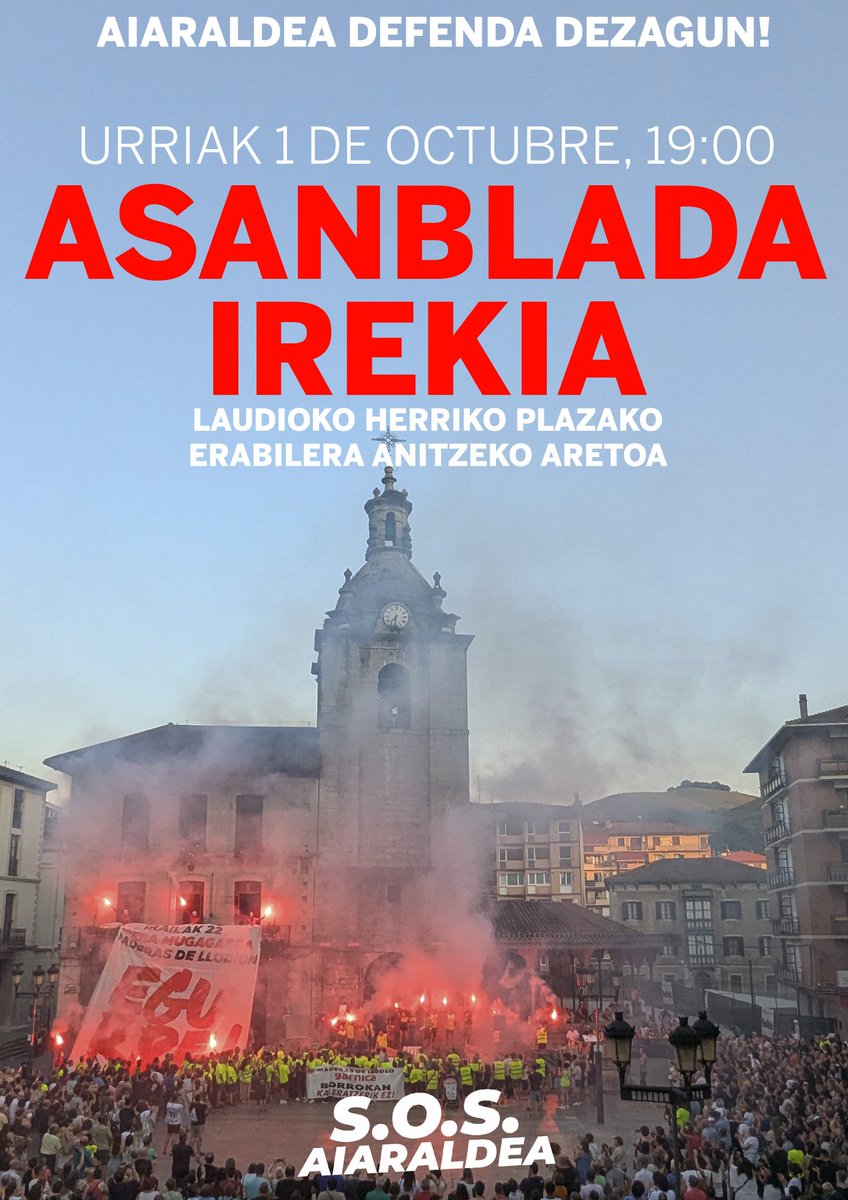 Asteazken honetan urriko ikasturteko lehen asanblada egingo dugu, eskualdean une honetan ditugun mehatxuen aurrean saretzen eta antolatzen jarraitzeko. 

🔊 ESKUALDEKO ASANBLADA 🔊

🗓️ Urriak 1 de octubre

🕗 19:00

📍 Laudioko Herriko plazako erabilera anitzeko aretoa

Animatu!