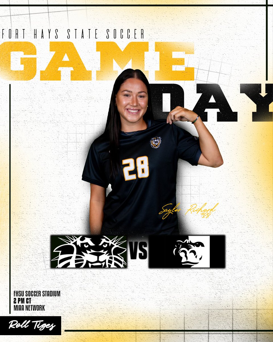 FHSUWSOCCER's tweet photo. MATCH DAY🐯⚽️   

🆚 @gorillassoccer 
⏰2 PM CT
📍FHSU Soccer Stadium 
📺https://t.co/sftfJxgfP3
📝https://t.co/dFi0PNhUp0

#RollTiges https://t.co/pbDTHL7k9U