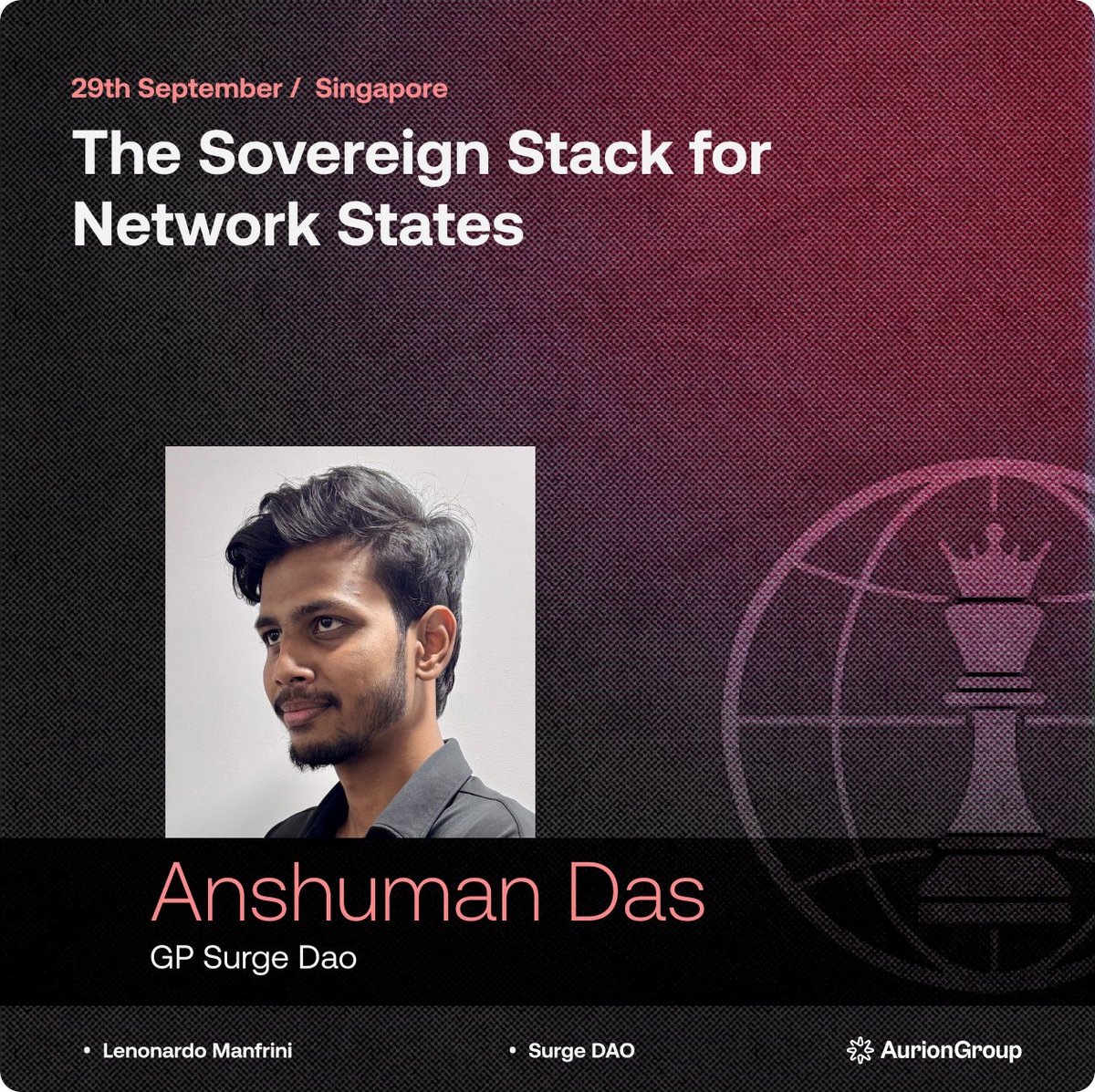 Excited to host "The Sovereign Stack for Network States" event tomorrow with <a href="/leomanfrini/">Leonardo Manfrini</a> and <a href="/vedantutage03/">Vedant @ Network School</a> as part of <a href="/surge_dao/">SurgeDAO</a> 

From governance to stablecoins, founders and builders shaping Network States will be in the room  

Join us : luma.com/zbqlj5et