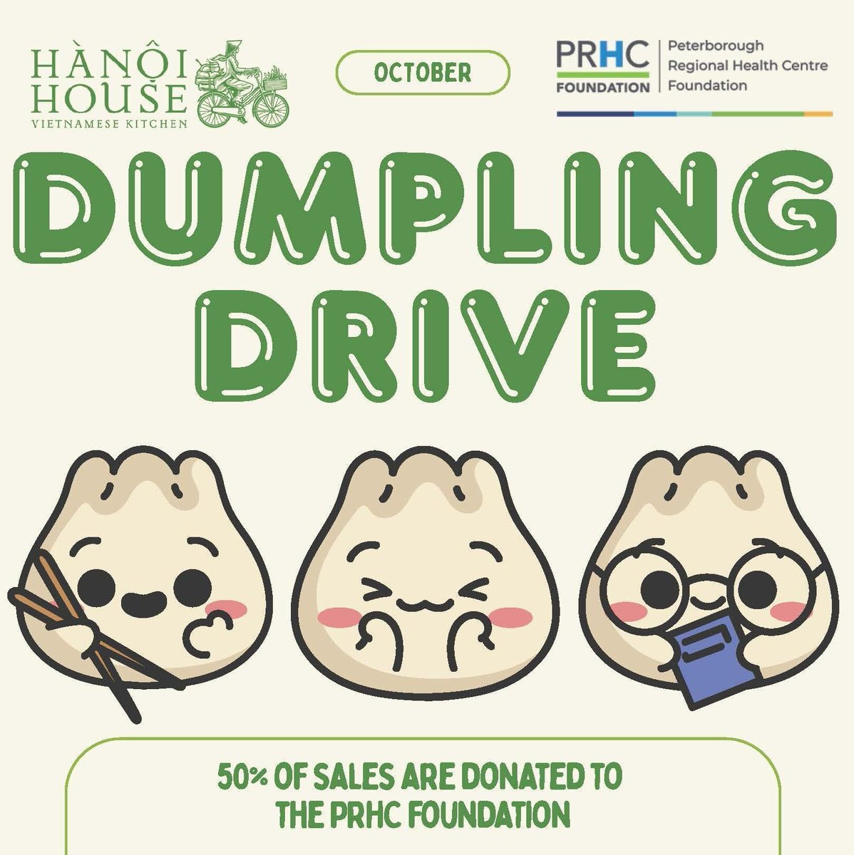 🎉 The Hanoi House Dumpling Drive begins Oct 1 &amp; runs all month. Stock your freezer, fill your belly &amp; warm your heart by supporting your regional hospital through the purchase of delicious handmade dumplings. 💗 50% of sales will be donated to the PRHC Foundation - thank you!
