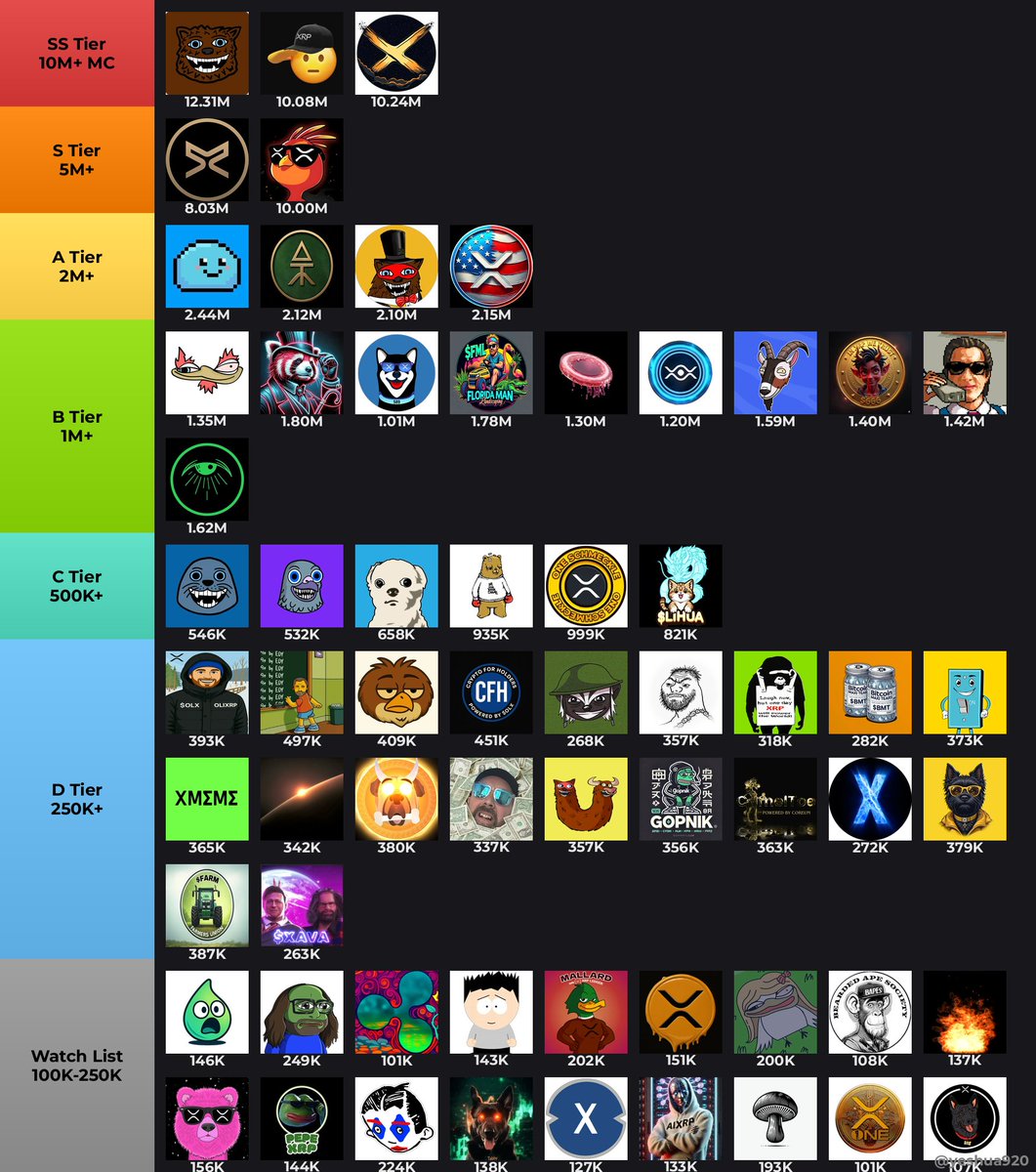 yeshua920's tweet image. 🏆 XRPL Memecoin Tier List

These tokens showed on-chain momentum 📊
Tag your top pick climbing the ladder 🧵👇

🌟 SS — God Tier:
1. $FUZZY @fuzzy_xrp
2. $SLT @salutexrpl
3. $XRPM @captxrpm

🔥 S — Top Tier:
4. $ARMY @army_xrp589
5. $PHNIX @phnix_xrp

🚀 A — Strong:
6. $DROP…