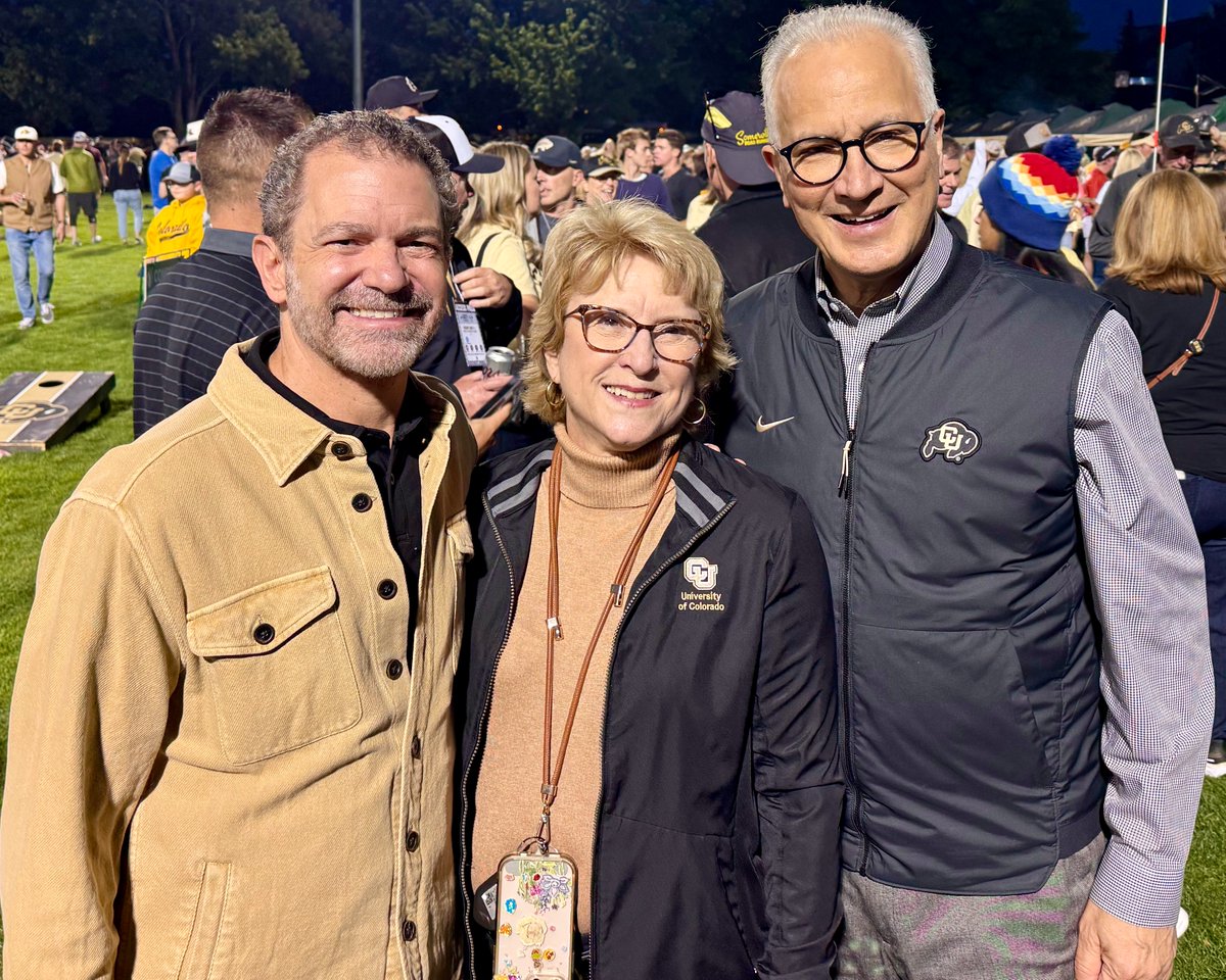 At last night's <a href="/CUBoulder/">CU Boulder 🦬</a> vs. <a href="/BYU/">BYU</a> game, Debbie &amp; I were grateful to receive the first sashes honoring first-generation graduates from Chancellor Justin Schwartz -great new tradition. We also enjoyed catching up with <a href="/CUSystem/">University of Colorado</a> President <a href="/CUToddSaliman/">CU President Todd Saliman</a>. Supporting first-gen