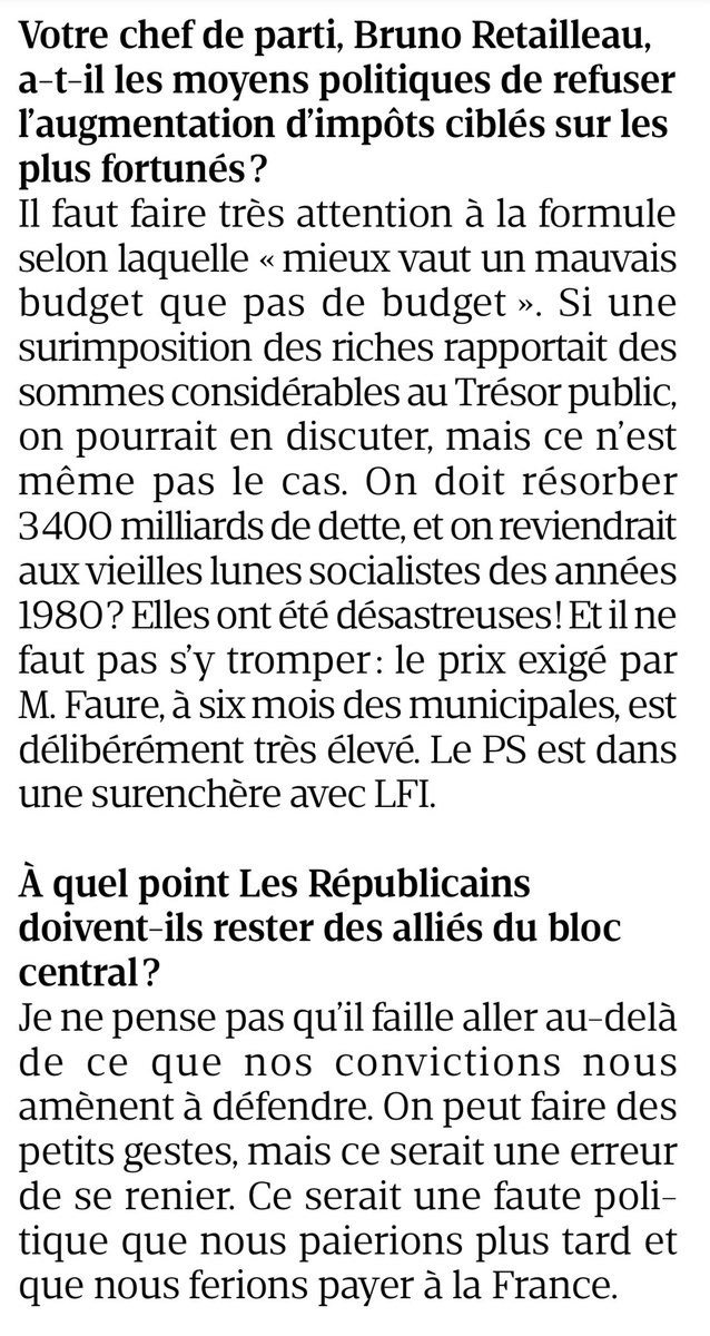 Jules Pecnard (@julespec) on Twitter photo La mise en garde de Jean-François Copé à Bruno Retailleau sur l’intérêt de LR à rester dans le gouvernement Lecornu: "Ce serait une erreur de se renier (…) une faute politique que nous paierions plus tard" 
Entretien à retrouver dans La <a href="/TribuneDimanche/">La Tribune Dimanche</a> ⤵️ La mise en garde de Jean-François Copé à Bruno Retailleau sur l’intérêt de LR à rester dans le gouvernement Lecornu: "Ce serait une erreur de se renier (…) une faute politique que nous paierions plus tard" 
Entretien à retrouver dans La <a href="/TribuneDimanche/">La Tribune Dimanche</a> ⤵️