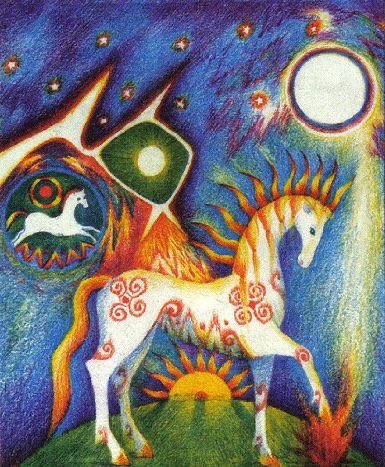 hennool's tweet image. Spirit of the fire horse, fierce and uncontained,  
Its blazing trail lights dreams where freedom reigns.