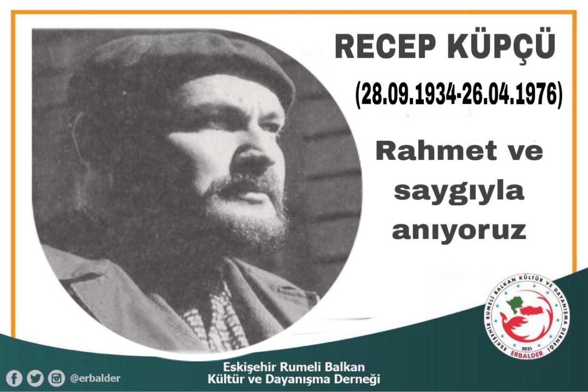 Büyük dava adamı, Bulgaristan Türklerinin öz benlik ve kimliği uğruna hayatını feda eden, Bulgaristan Türk edebiyatının yetiştirdiği en seçkin, parlak ve özgün  şairlerinden Recep Küpçü’yü doğumunun 81. yılında rahmet ve saygıyla anıyoruz.
ERBALDER Yönetim Kurulu