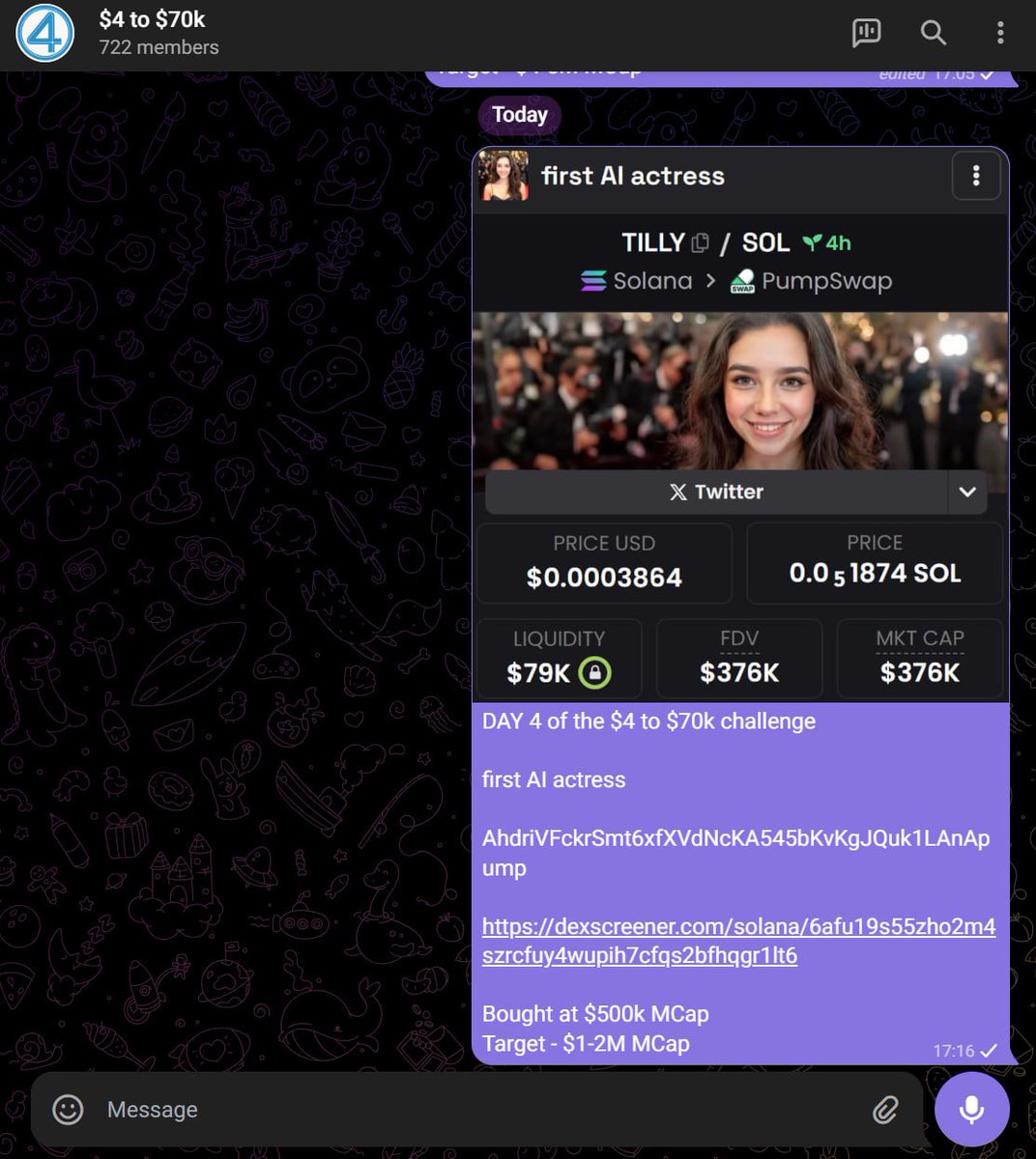 DAY X of the $4 to $70k challenge  

Today, we bagged $TILLY

Flipped at 1M MCap - 2x gains  

Challenge results:  

Account balance: $75,612 
Participants: 722
Duration: 4 days  

Want a new challenge?  

• Like &amp; Retweet       
• Comment "🍀"       
• Must be following