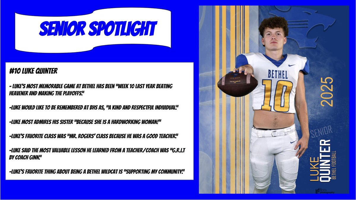 bethelokfb's tweet image. Today’s Senior Spotlight is RB/LB #10 Luke Quinter! #GRIT