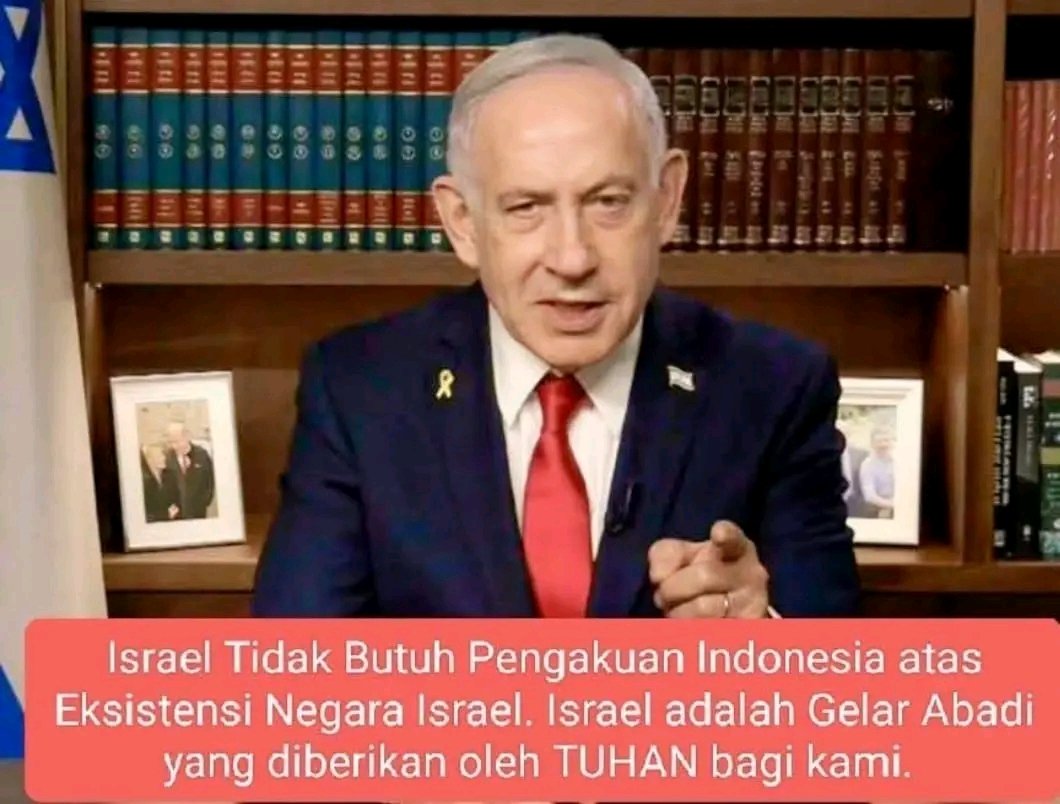 Benyamin Netanyahu dengan tegas mengatakan; Israel tidak membutuhkan pengakuan Indonesia atas Eksistensi Negaranya.

Israel adalah bangsa yang diberikan Tuhan kami. Kami tidak akan mendengar siapapun tentang negara Palestina. Kami akan duduki tepi barat dan Gaza. Ini baru sikap