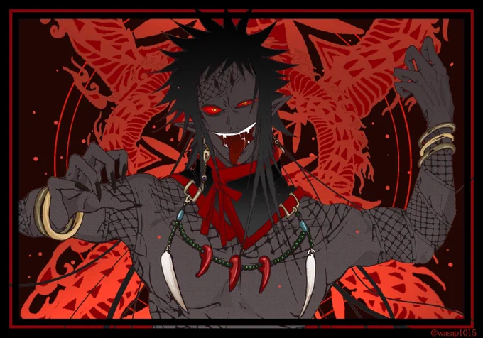 #このタグを見た人が黒髪の創作キャラ貼ってくれる じぃじと孫 (八岐大蛇 / 鬼童丸)