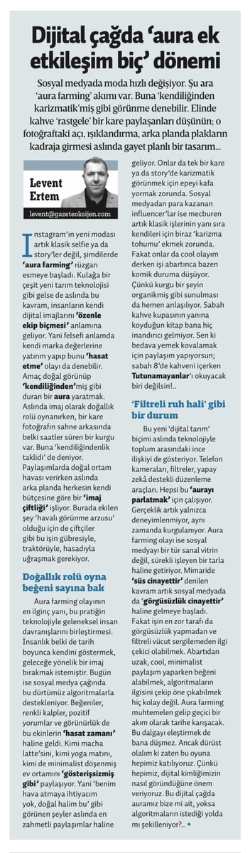 #AURAFARMING NEDİR?

🤳 Eskiden ‘haberim yokmuş gibi çek kanka’ diyerek karizmatik pozlar verilirdi şimdi bunun adı ‘aura farming’ oldu...
 💇🏻‍♂️ ‘Kendiliğindenlik taklidi’ de denilen bu akım doğal olmaktan çok daha zahmetli...
📰 <a href="/GazeteOksijen/">Oksijen</a> yazım👇
