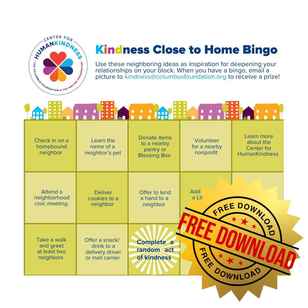 Happy National Good Neighbor Day! Join thousands nationwide today in celebrating the power of connection.

Celebrate with some fun—try #KindnessCloseToHome Bingo! How many squares can you complete? Get your Bingo Card here: cbusfdn.org/46mDk5A

#GoodNeighborDay