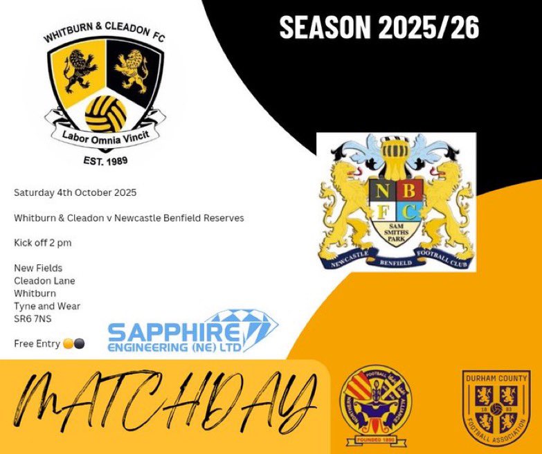 NEXT UP

Next Saturday we host <a href="/NBFC_Official/">Newcastle Benfield FC</a> Reserves in the <a href="/nfalliance1890/">Northern Football Alliance</a> . Kick off at New Fields is 2 pm 

All support is very welcome