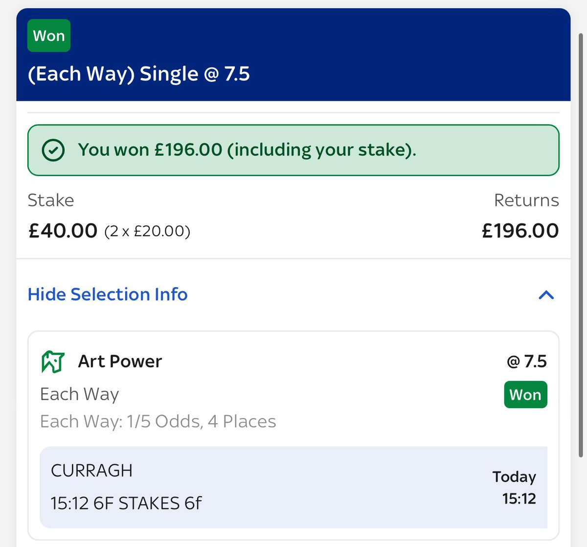 ART POWER LOVES THE CURRAGH 🇮🇪

Wins @ 7.50 ✅

+7.8u profit 💰