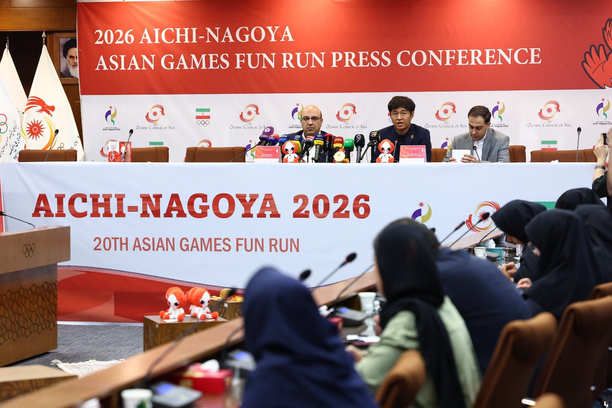 AGFunRun's tweet photo. Thanks for all the Iranian media came today for the 2026 Aichi-Nagoya Asian Games Fun Run press conference in Tehran!@OCAAsianGames @AsianGames_2026 https://t.co/Dbb4jZXhgY