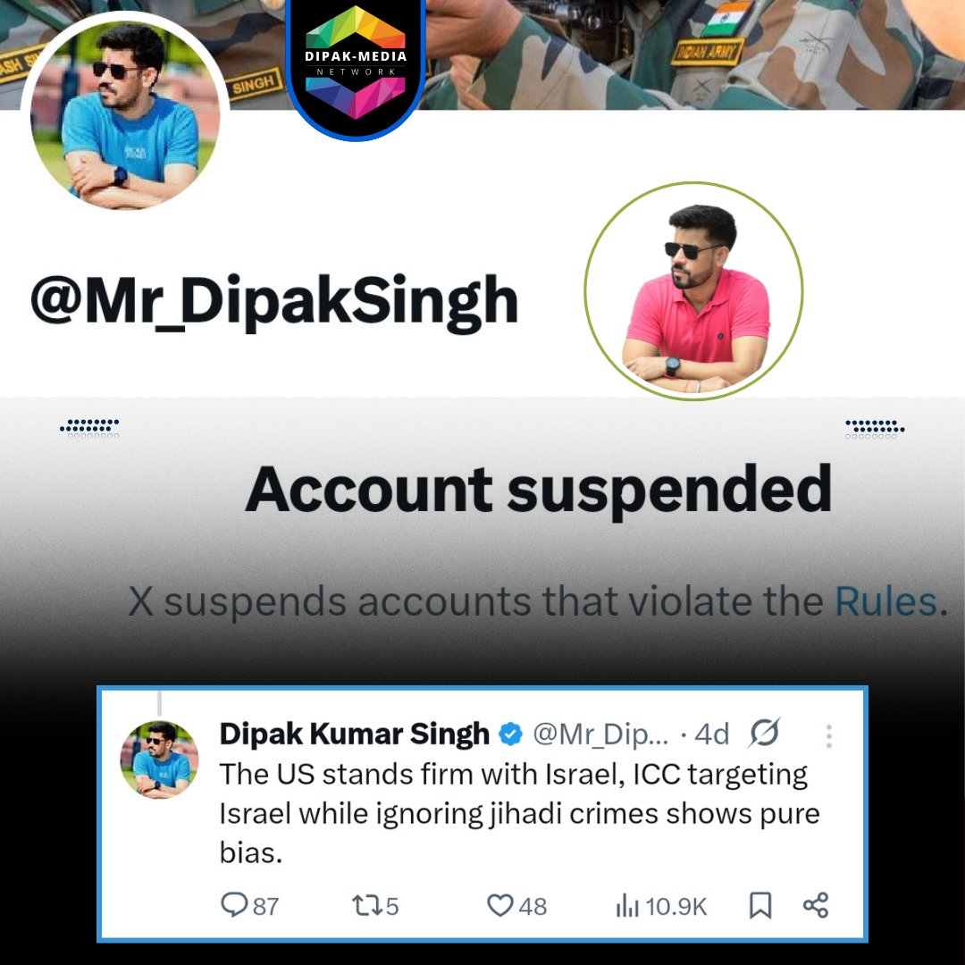 DiFactoGlobal's tweet image. A voice of truth was taken down by manipulation, @Mr_DipakSingh deserves fairness, not suspension. @X @XCorpIndia @grok - reinstate him immediately.
#RestoreMr_DipakSingh
#Mr_DipakSingh