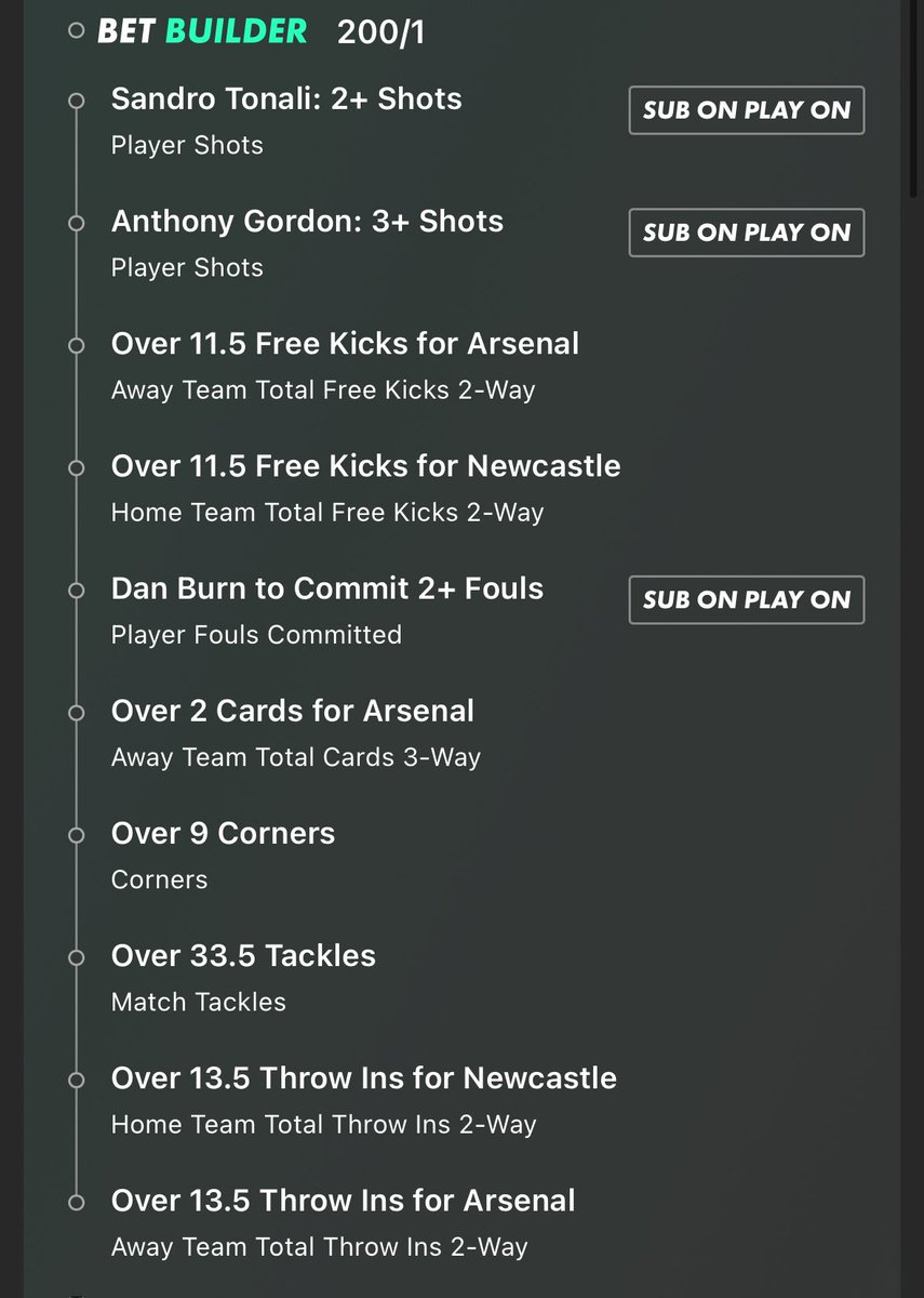 Newcastle vs Arsenal 

Dan Burn fouls: 2, 1, 1, 2, 1, 2, 1, 2

Tonali home shots: 2, 3, 2, 1, 1, 2, 1, 2, 2

Newcastle home against cards: 1, 4, 4, 3, 3, 3, 4, 3, 2, 1, 4, 4, 3, 4

Newcastle match free kicks: 22, 28, 15, 32, 26