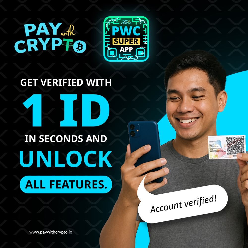 paywith_crypto's tweet image. 🔑 Get Verified in Seconds With the PayWithCrypto Super App: ✅ KYC done with just 1 National ID
✅ Verified in seconds
✅ Unlock Scan-to-Pay, Buy, Sell, and Earn features

Simple. Fast. Secure.
Crypto made easy for everyone.

DOWNLOAD NOW:
✅ Apple Store: apps.apple.com/app/pwc-super-……