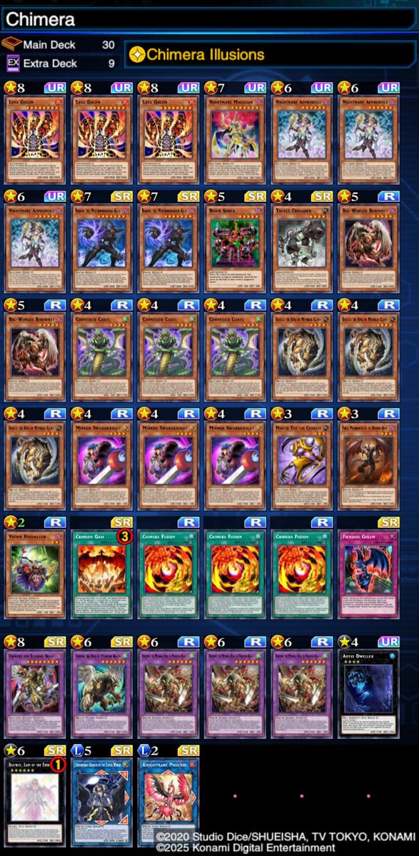 September 2025 KOG with Chimera

Late kog since I was waiting for th3 banlist. I used various decks, trying to find something other than dolls that would be fun to play, and chimera was that deck.