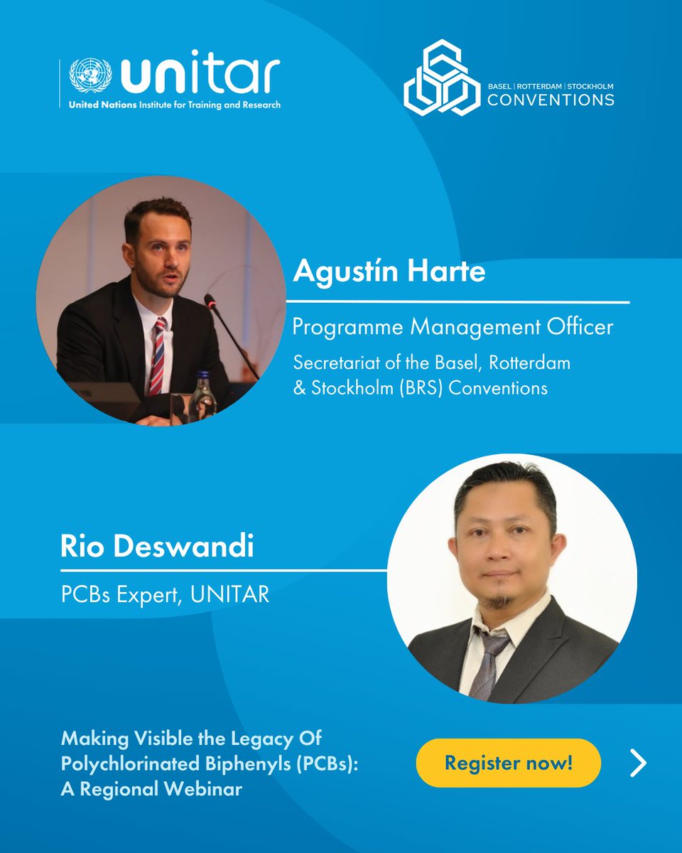 UNITAR's tweet image. Join our Regional Webinar: Making Visible the Legacy of PCBs for Asia.

🗓️ 30 September

🕚 2 p.m. - 4 p.m. GMT+8 | 8 a.m. - 10 a.m. CET

📍 Online | English.

Register here ➡️ f.mtr.cool/tinuazekpo

#PCBs #BRSConventions #StockholmConvention #UNITAR #BRSSecretariat