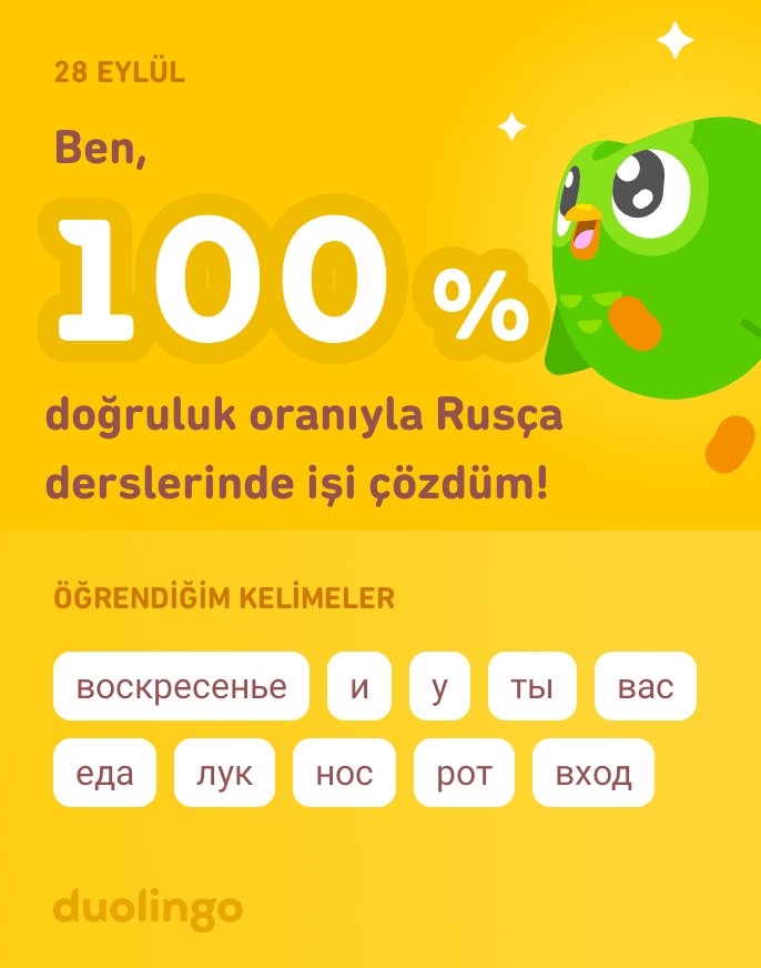 Duolingo'da Rusça öğreniyorum! Duolingo hem etkili hem eğlenceli hem de ücretsiz.