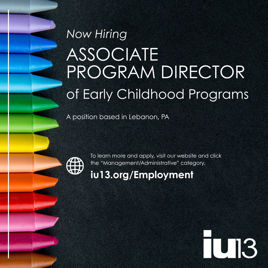 Now Hiring:
Special Ed Teachers for various grade levels needed for several areas. Positions in Lanc. &amp; Leb Co.
Assoc. Program Director for Early Childhood Programs in Lebanon, PA. Lead initiatives like Head Start, Pre-K Counts &amp; more.
Apply: hubs.li/Q03LcT-50