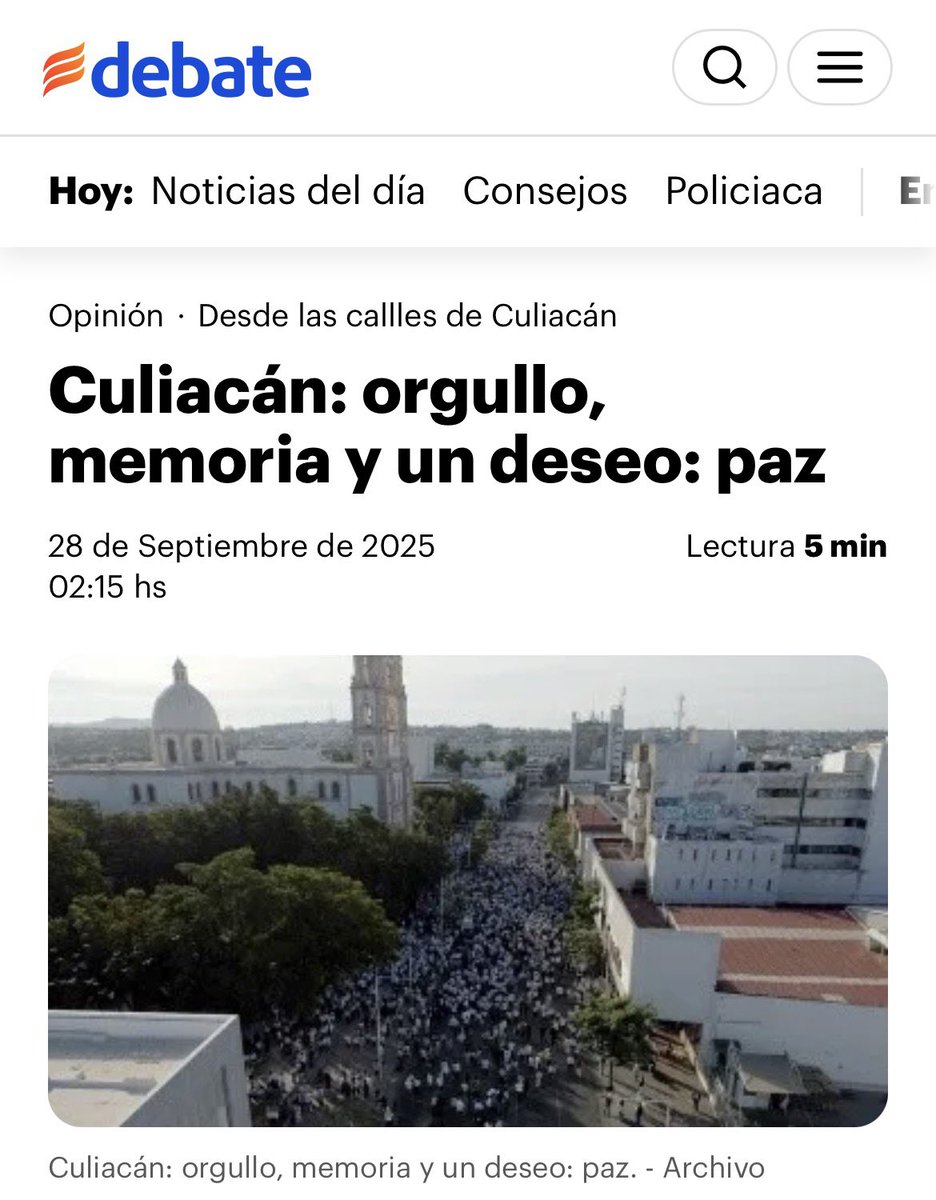 Culiacán es orgullo, memoria y un deseo compartido: la paz 🤍✨
Lee la nota completa aquí 👇
🔗 debate.com.mx/opinion/Culiac…