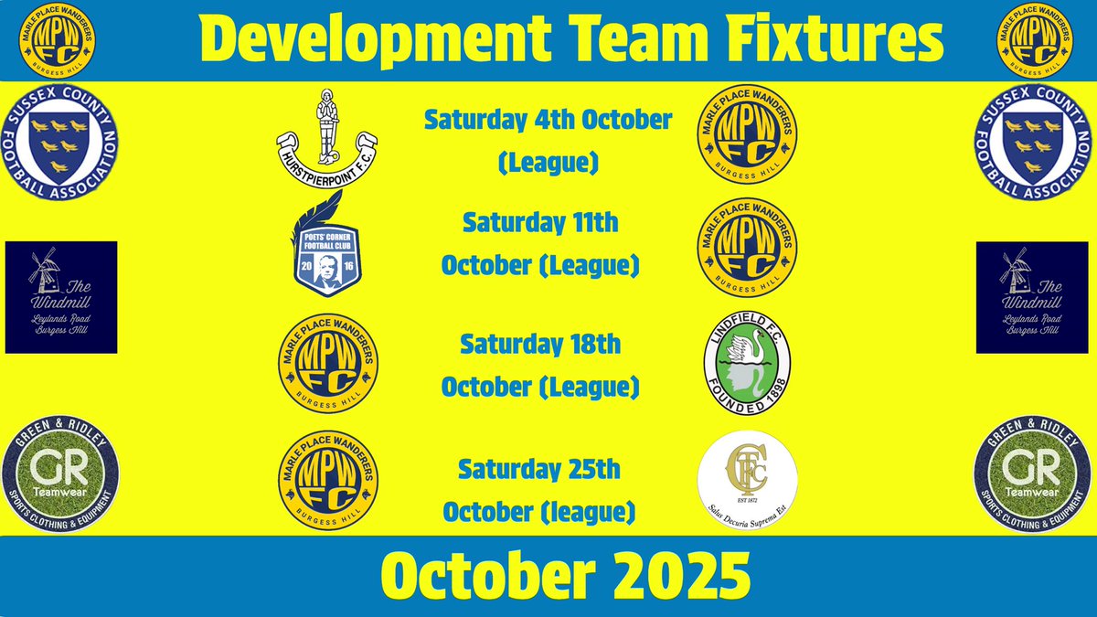 October fixtures for both first and development sides 

All matches set to KO at 2pm 🔵🟡