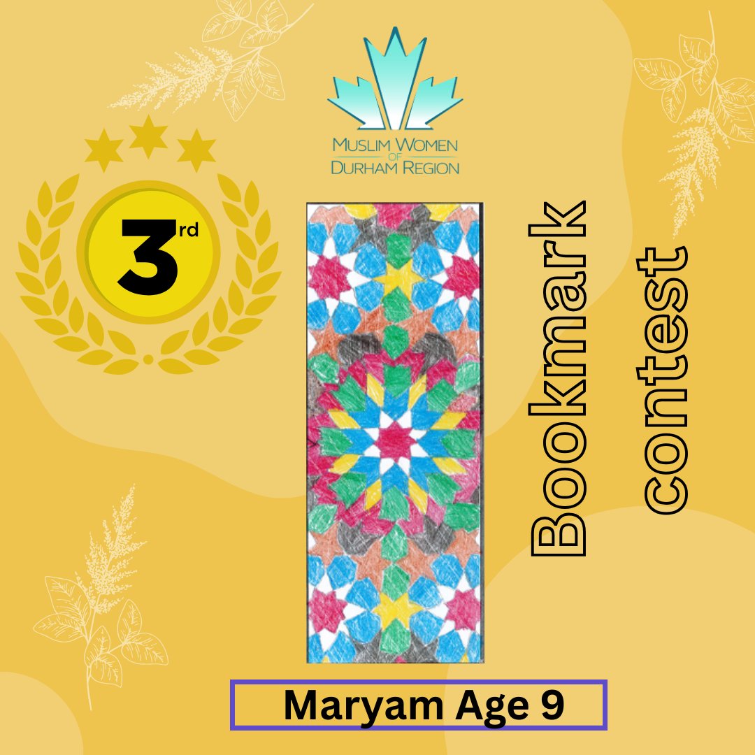 We are excited to announce the winners of our very first Bookmark Contest.

First Prize: Manahil - $50 Gift Certificate

Second Prize: Ana - $35 Gift Certificate

Third Prize: Maryam - $25 Gift Certificate 

We thank all participants for their creativity and enthusiasm.