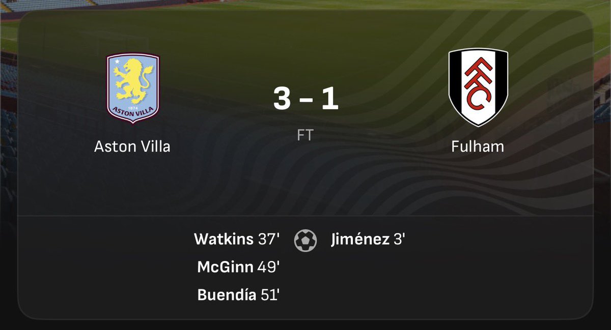 WEFOOTBALL777's tweet photo. 2025-26 PREMIER LEAGUE MATCHWEEK 6
Sun 28 Sep 14:00 UKT - Aston Villa vs Fulham full-time results
#wefootball777 #football #premierleague #matchweek6 #astonvilla #fulhamfc https://t.co/PHfLVhSkvj